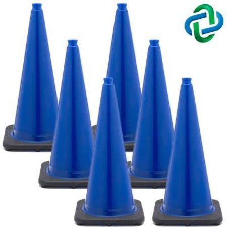 GEC Mr. Chain Traffic Cones, 28inH, 14in x 14in Base, 7 lbs, PVC, Traffic Blue, 6/Pack 97526-6